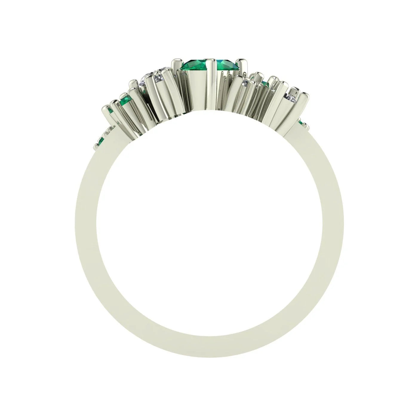 Crystallised Asymmetrical Emerald & Diamond Wide Cluster Ring- White Gold or Platinum