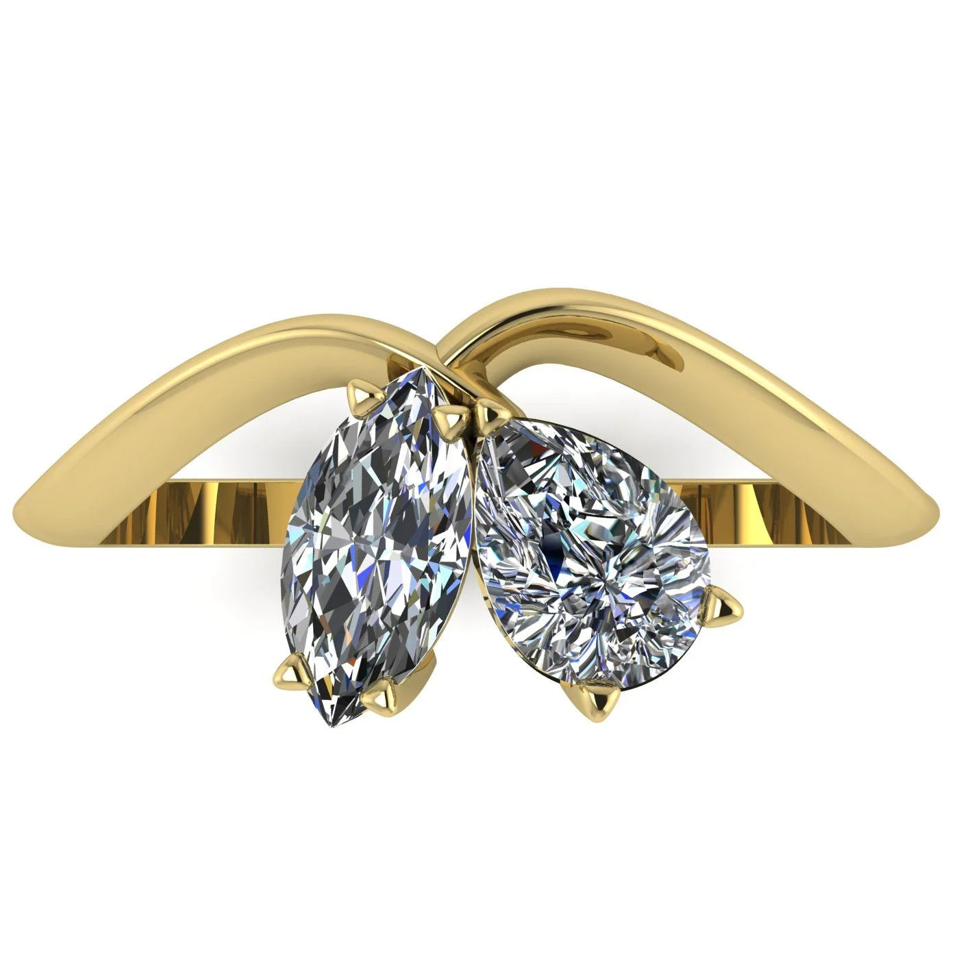 Entwined - Toi Et Moi Pear & Marquise Shaped Diamond Ring - 18 Carat Yellow Gold