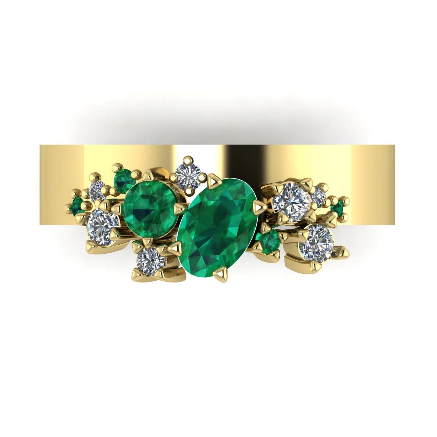 Crystallised Emerald & Diamond Yellow Gold Ring