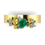 Crystallised Emerald, Diamond & Yellow Sapphire Yellow Gold Ring