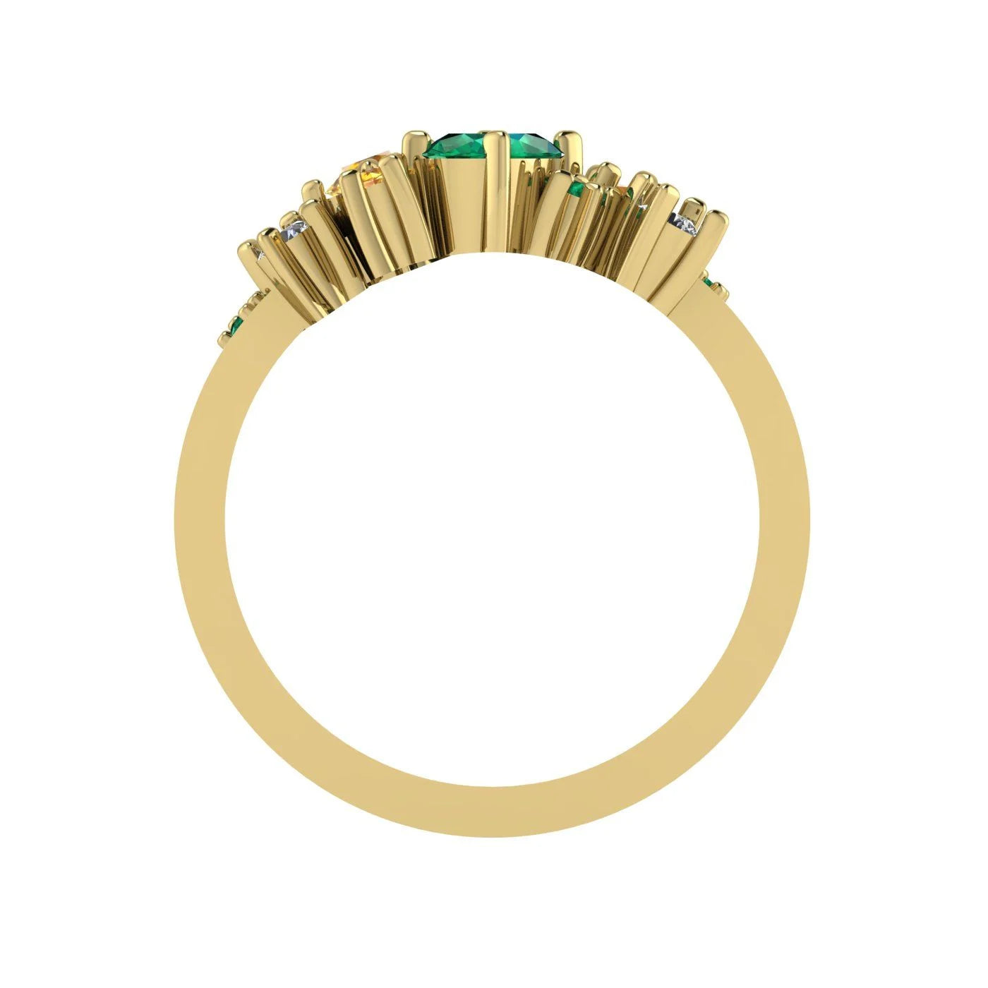 Crystallised Emerald, Diamond & Yellow Sapphire Yellow Gold Ring