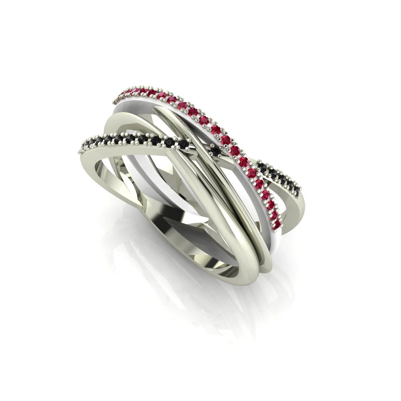 Eternal Infinity Ruby & Black Diamond White Gold Or Platinum Eternity Ring