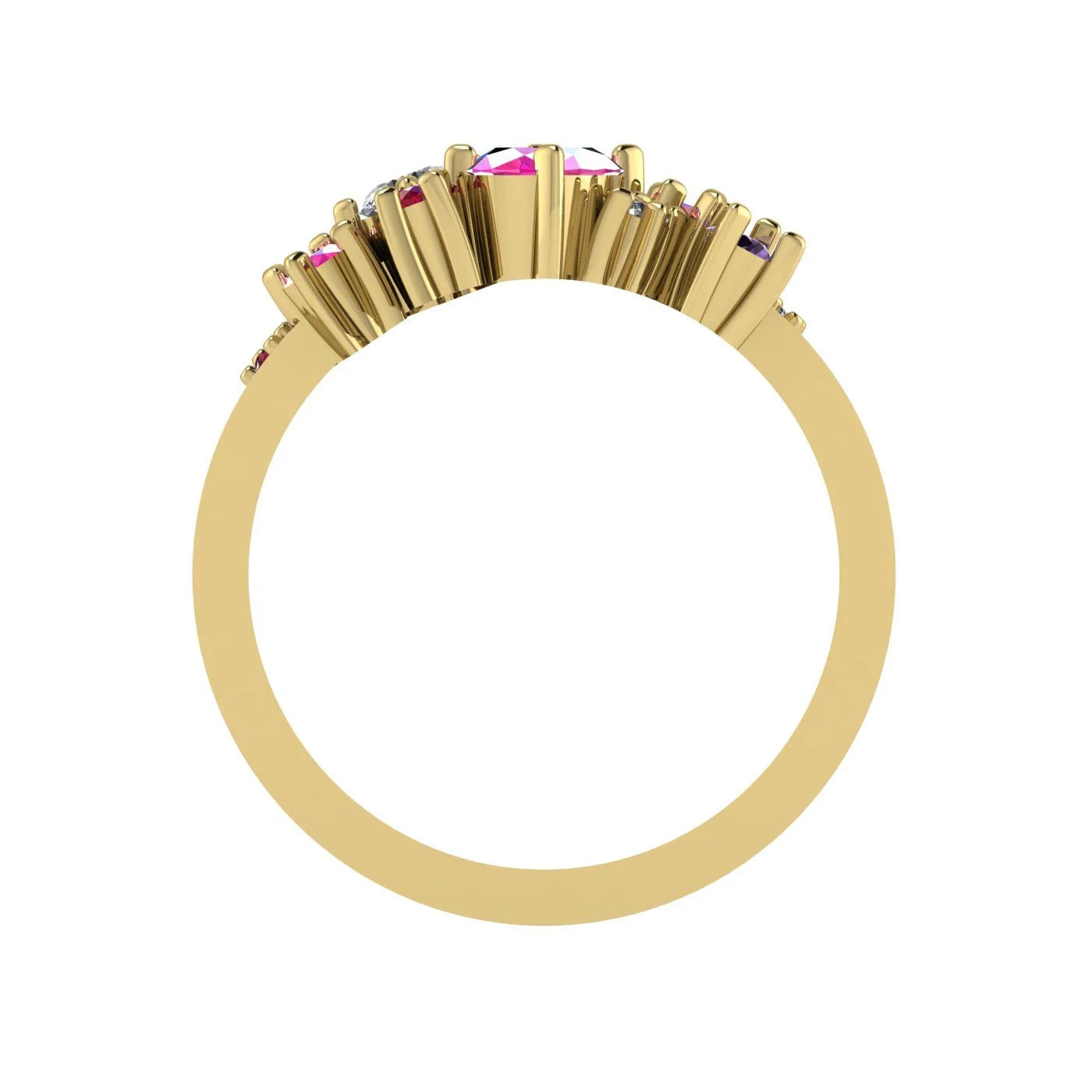 Crystallised Pink Sapphire, Violet Sapphire, Ruby & Diamond Yellow Gold Ring
