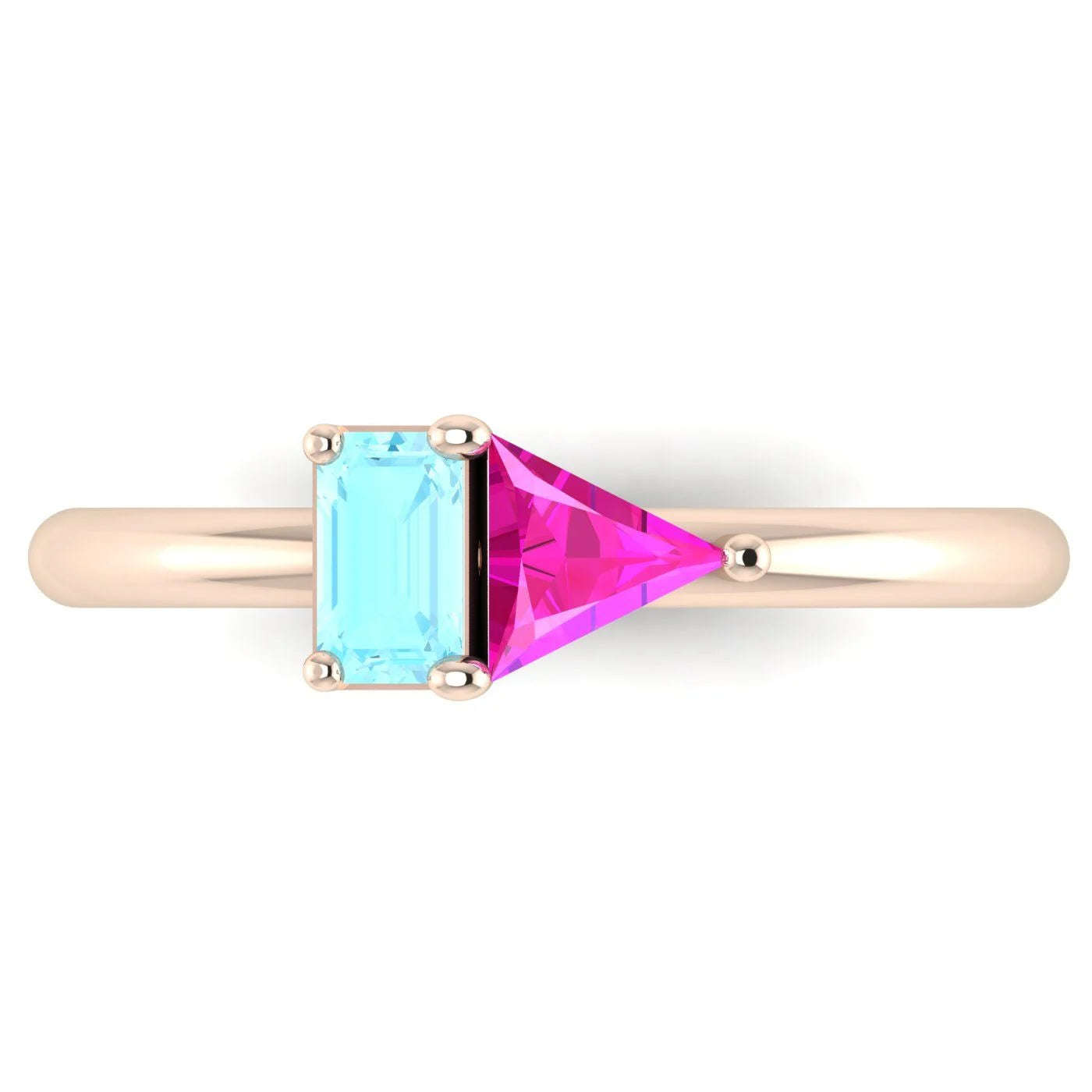 Elektra Toi Et Moi Geometric Aquamarine & Pink Sapphire Rose Gold Ring