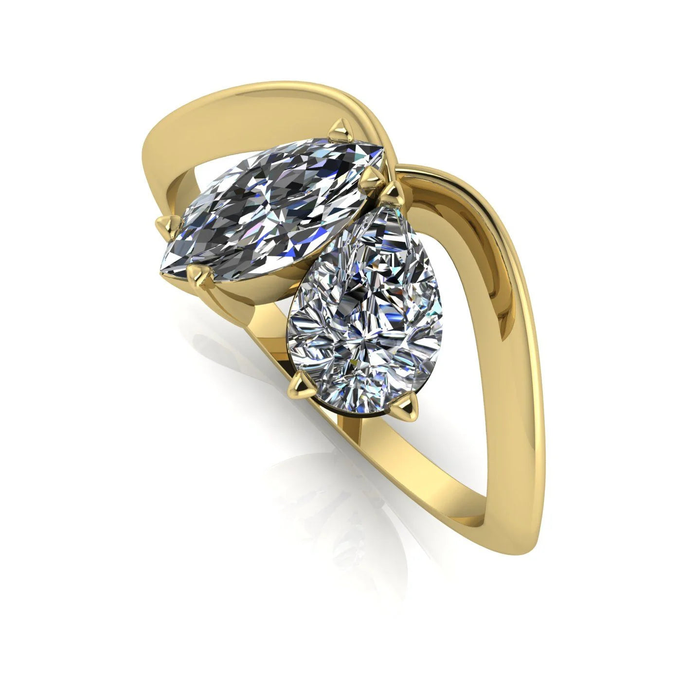 Entwined - Toi Et Moi Pear & Marquise Shaped Diamond Ring - 18 Carat Yellow Gold