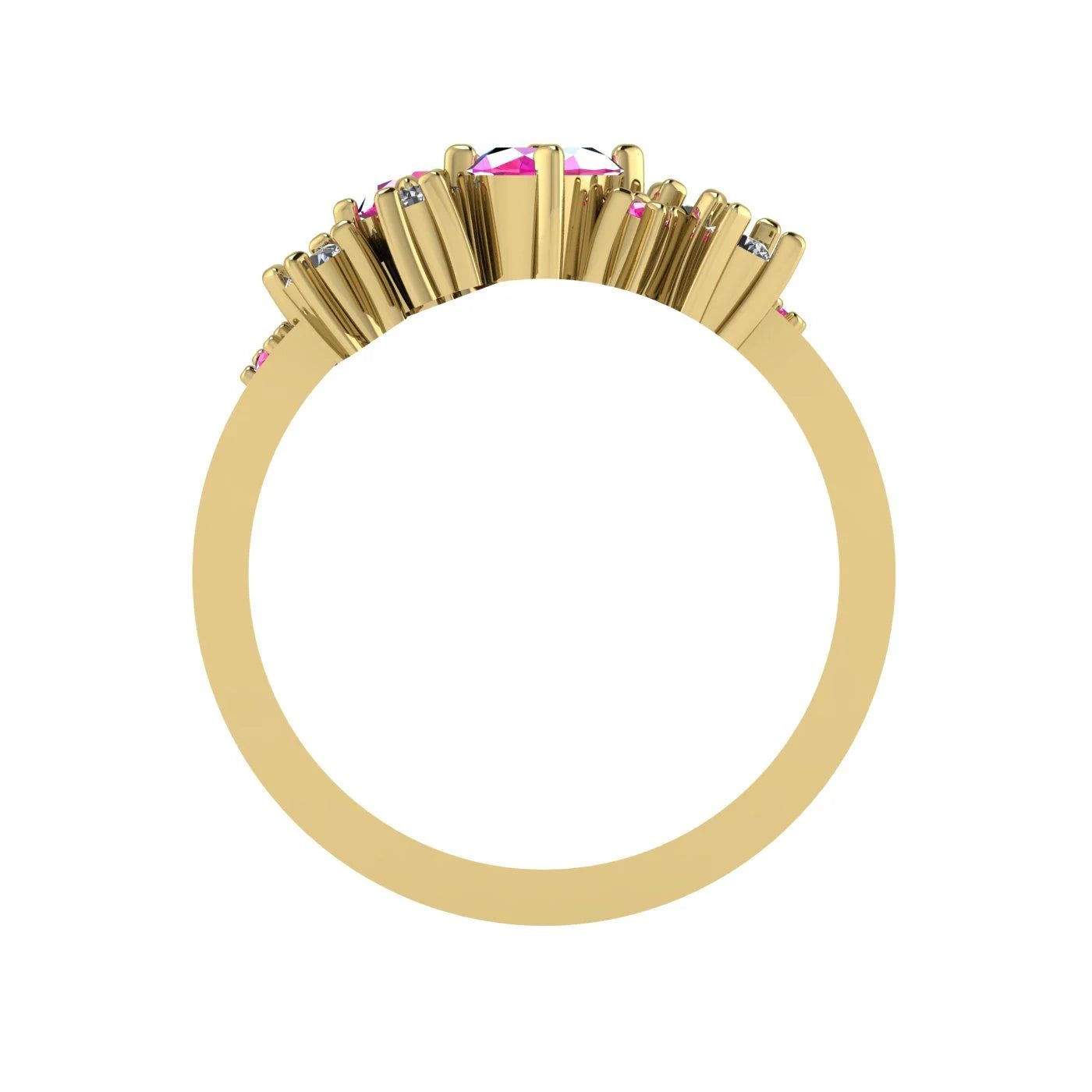 Crystallised Pink Sapphire & Diamond Yellow Gold Ring