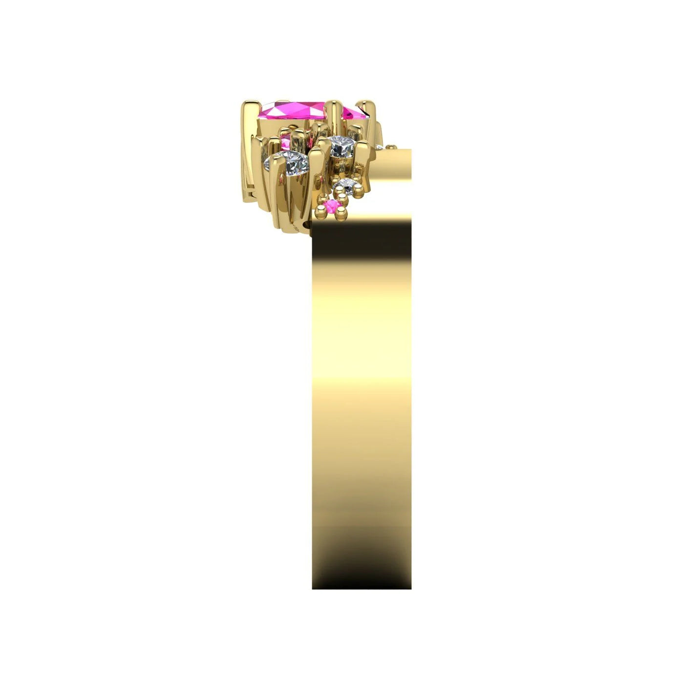 Crystallised Pink Sapphire & Diamond Yellow Gold Ring