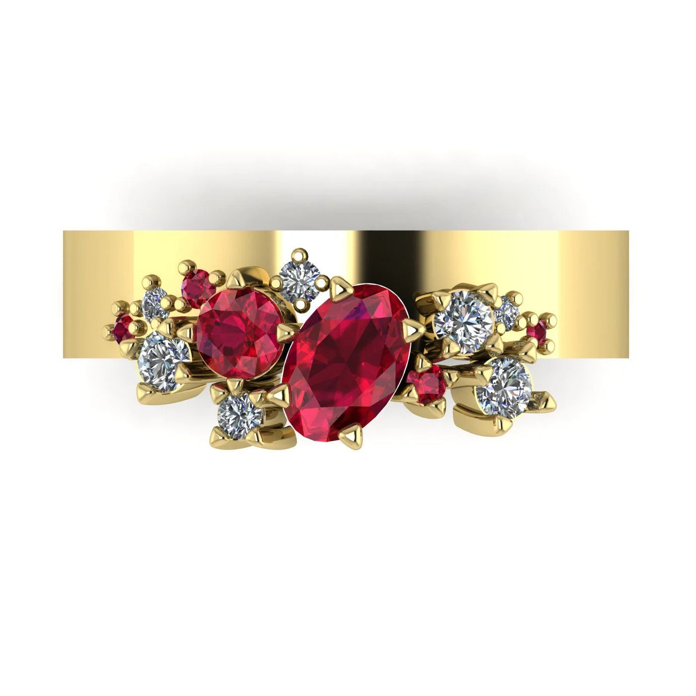 Crystallised Ruby & Diamond Yellow Gold Ring