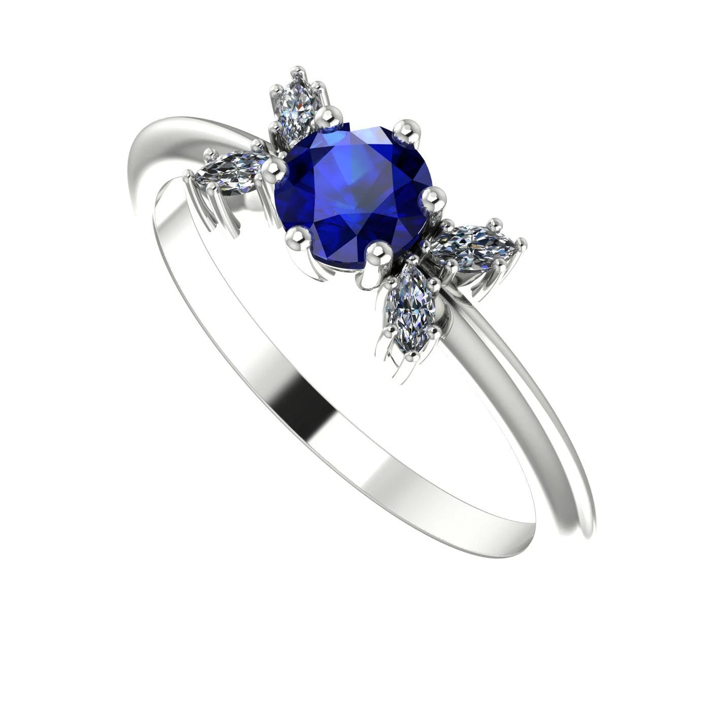 Flutterby: Blue Sapphire & Diamond Ring in Platinum & White Gold