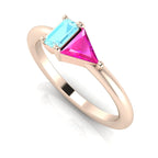 Elektra Toi Et Moi Geometric Aquamarine & Pink Sapphire Rose Gold Ring