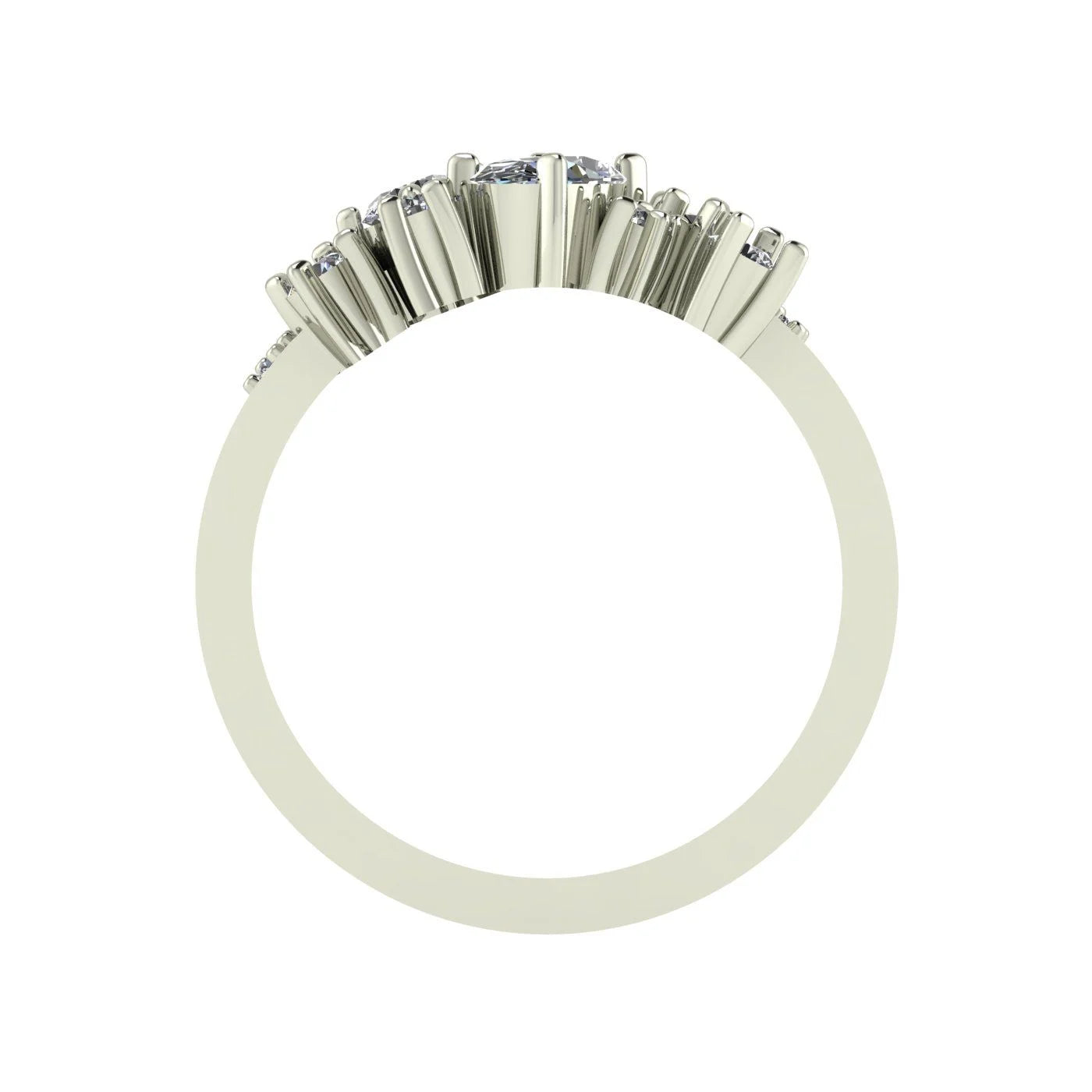 Crystallised Diamond Asymmetrical Cluster Wide Band Ring -  White Gold or Platinum