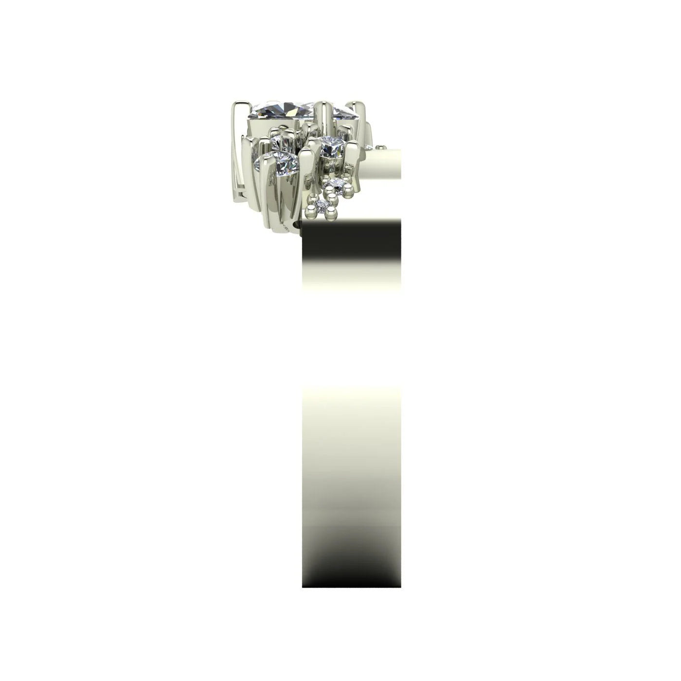 Crystallised Diamond Asymmetrical Cluster Wide Band Ring -  White Gold or Platinum