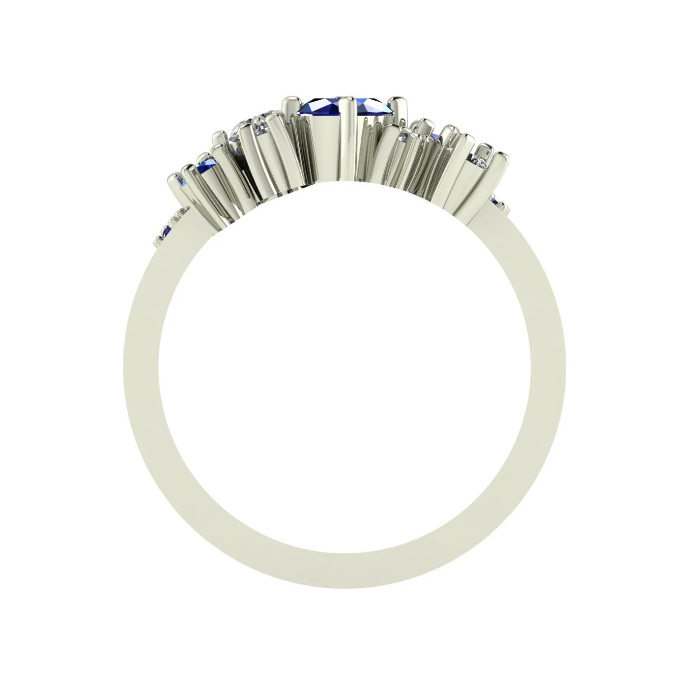 Crystallised Sapphire & Diamond Wide Asymmetrical Cluster Ring - White Gold or Platinum