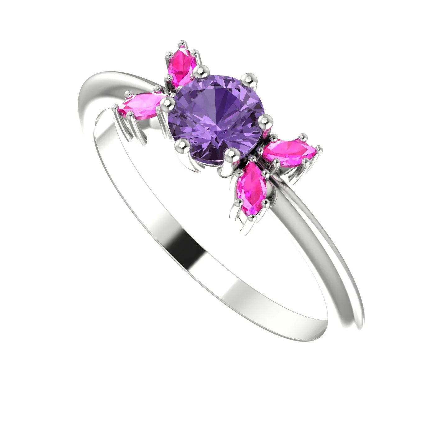 Flutterby: Violet & Pink Sapphire Ring in Platinum & White Gold
