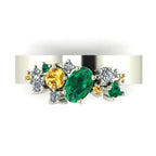 Crystallised Emerald, Yellow Sapphire & Diamond Cluster Ring - White Gold or Platinum