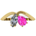 Entwined - Toi Et Moi - Marquise Diamond & Pear Shaped Pink Sapphire Ring - 18 Carat Yellow Gold