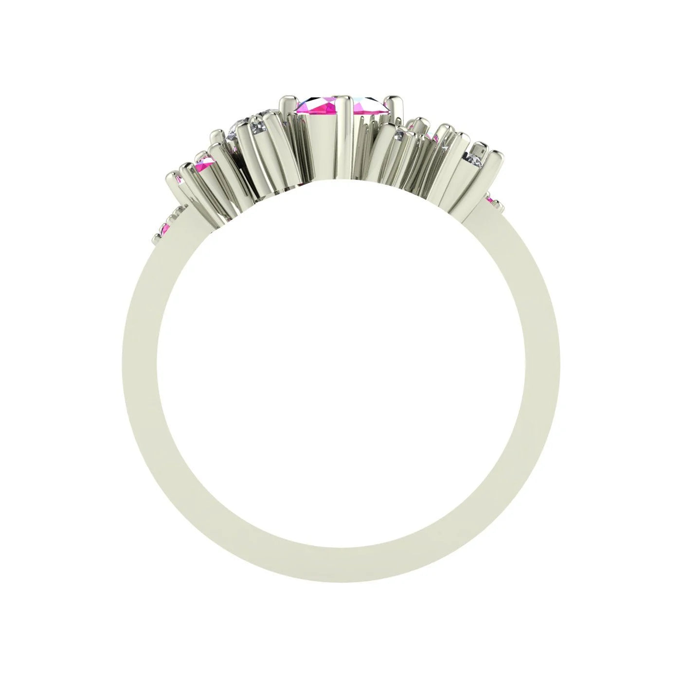 Crystallised Asymmetrical Pink Sapphire & Diamond Ring Cluster Ring- White Gold or Platinum