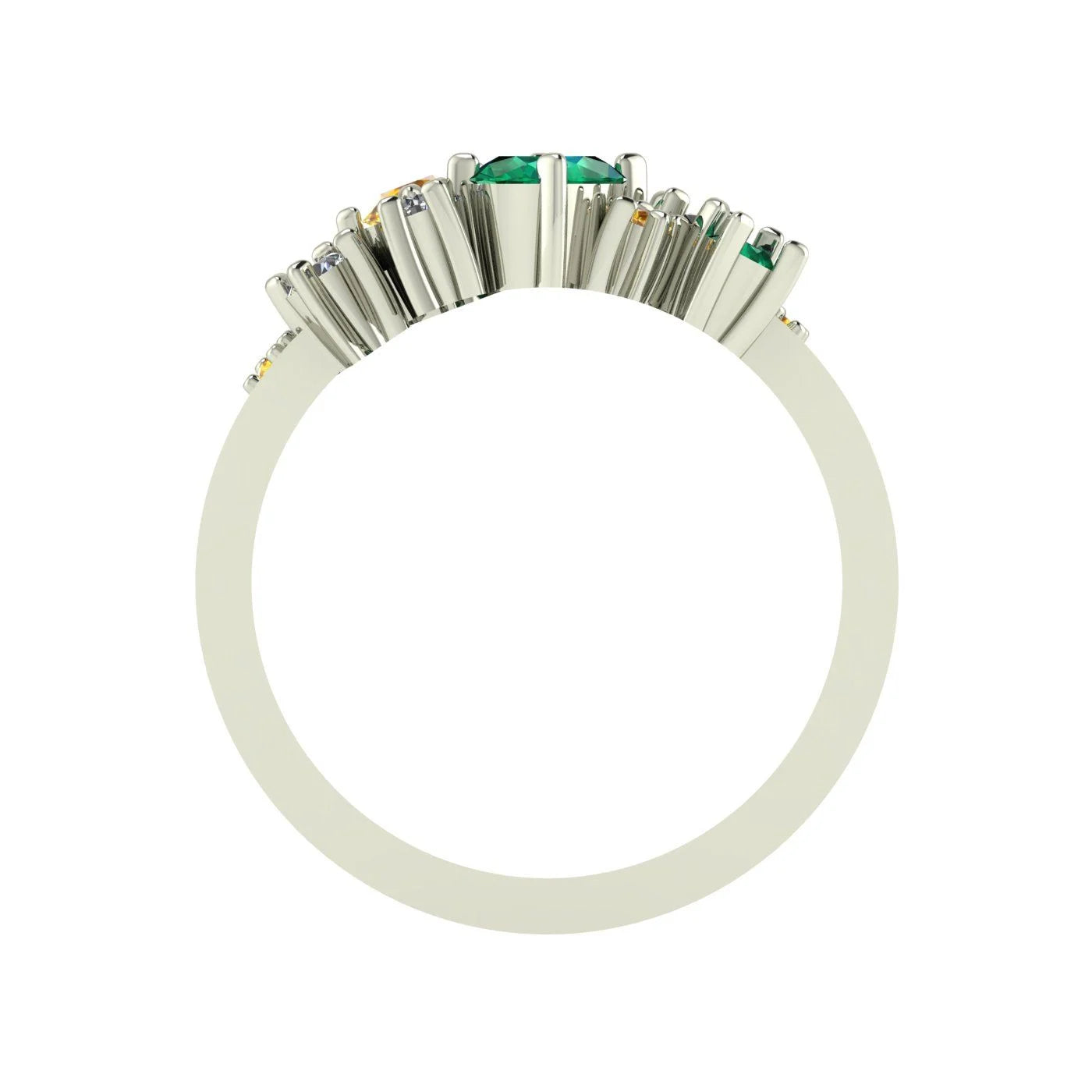 Crystallised Emerald, Yellow Sapphire & Diamond Cluster Ring - White Gold or Platinum