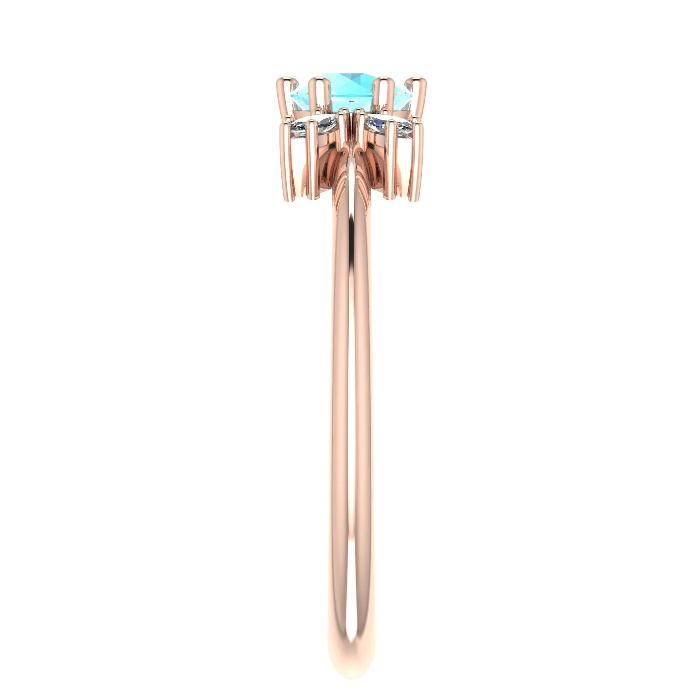 Flutterby: Aquamarine & Diamond Cluster Ring in Rose Gold