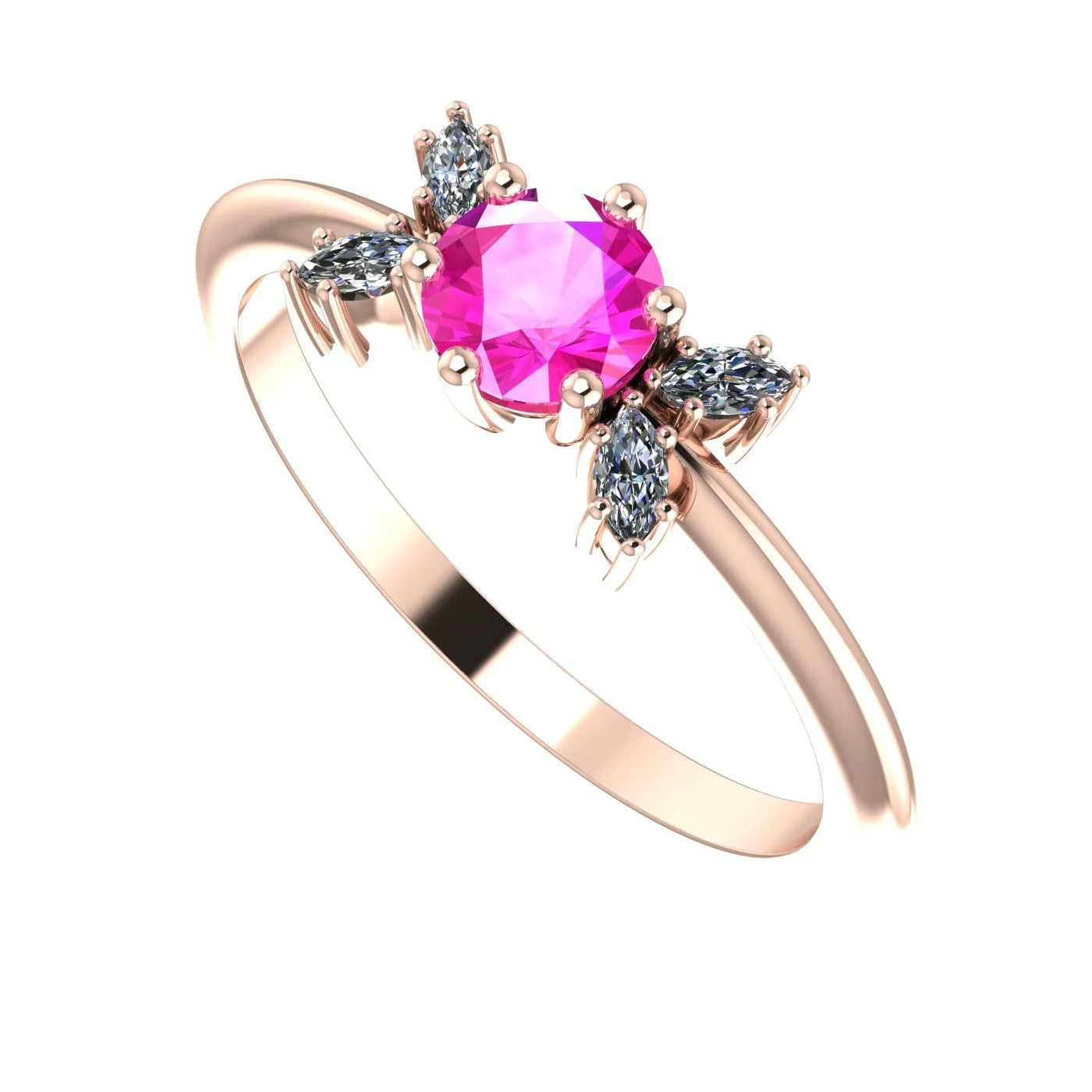 Flutterby: Pink Sapphire & Diamond Ring in Rose Gold