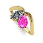 Entwined - Toi Et Moi - Marquise Diamond & Pear Shaped Pink Sapphire Ring - 18 Carat Yellow Gold