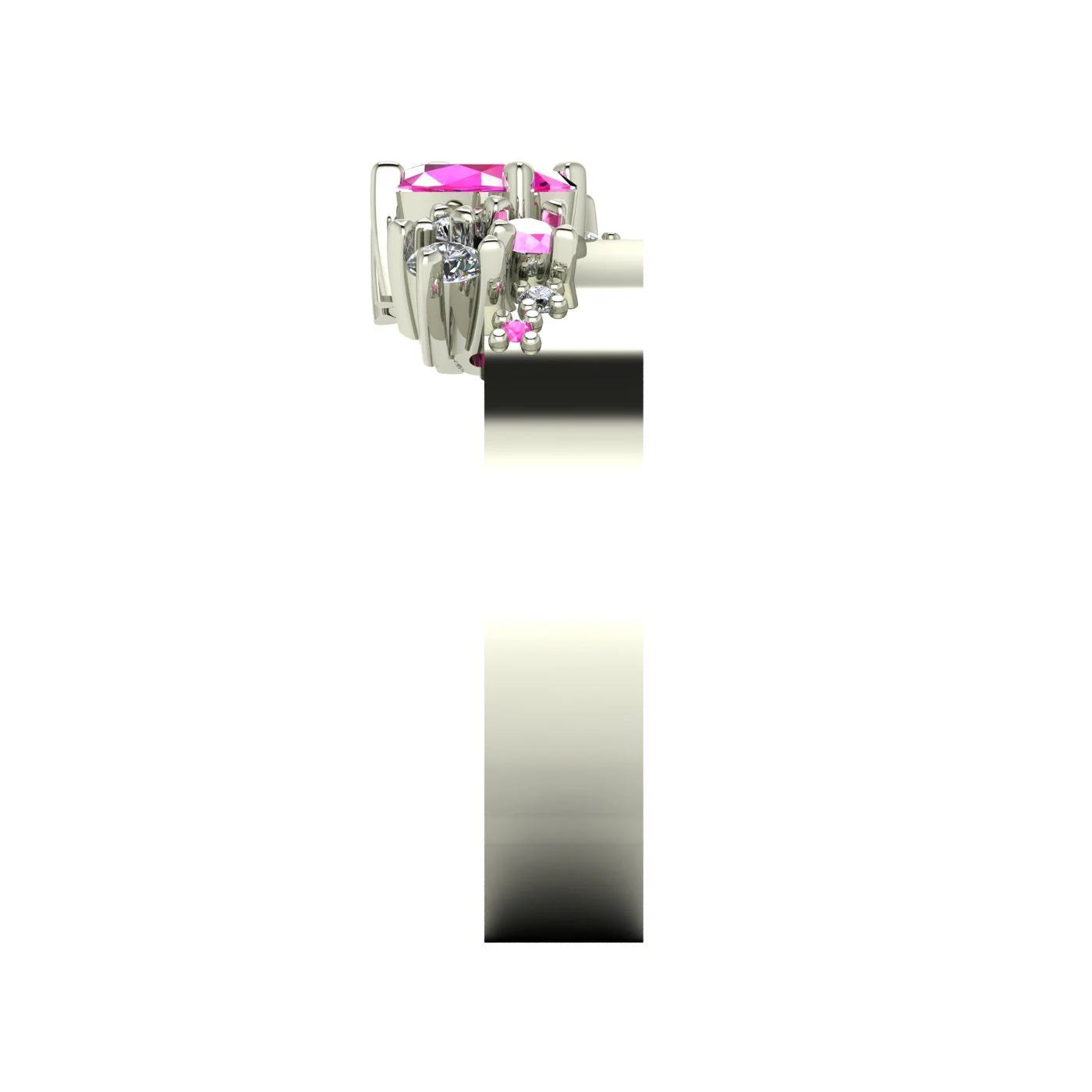 Crystallised Asymmetrical Pink Sapphire & Diamond Ring Cluster Ring- White Gold or Platinum