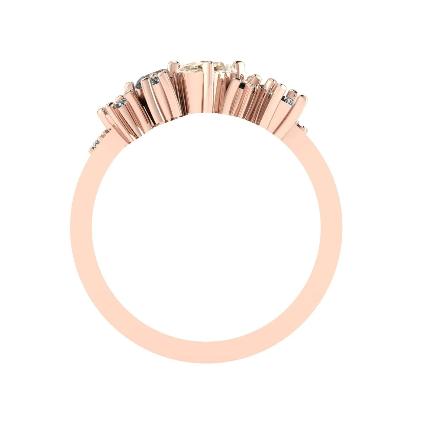 Crystallised Champagne Diamond, Black & White Diamonds -  Rose Gold Ring