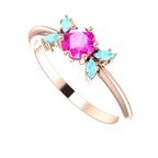 Flutterby: Pink Sapphire & Aquamarine Ring in Rose Gold