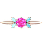 Flutterby: Pink Sapphire & Aquamarine Ring in Rose Gold