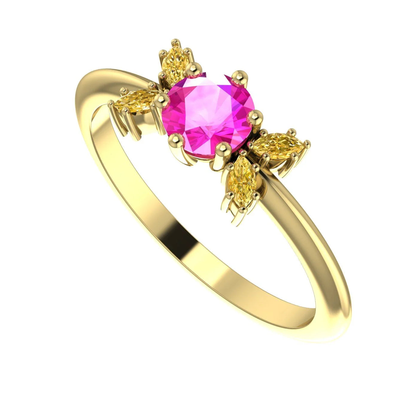 Flutterby: Pink Sapphire & Yellow Diamond Ring in Yellow Gold