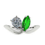 Entwined - Toi Et Moi Marquise Tsavorite & Pear Shaped Diamond Ring - 18 Carat White Gold or Platinum