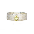 Unique Tear Shaped Lemon Quartz Gemstone Textured Silver Ring With a Gold Setting
