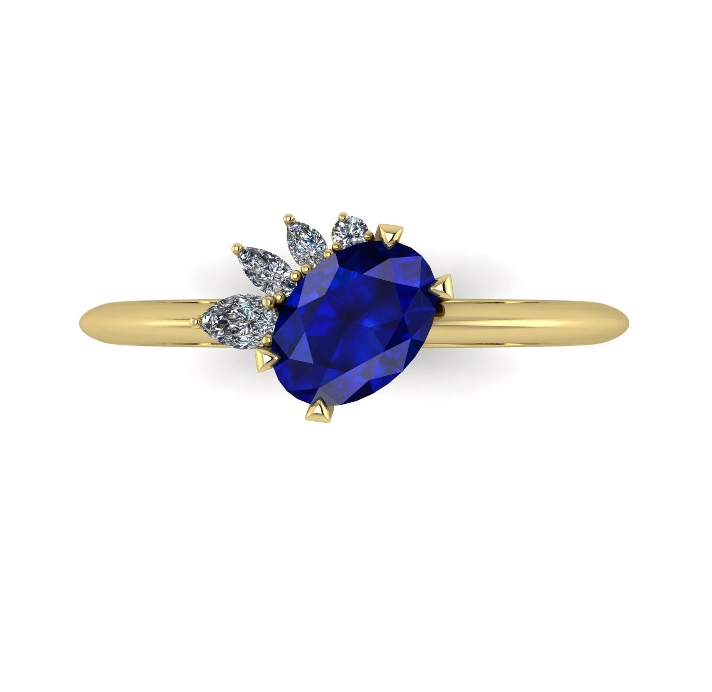 Selene - Oval Sapphire & Diamonds Asymmetrical Cluster Yellow Gold Engagement Ring