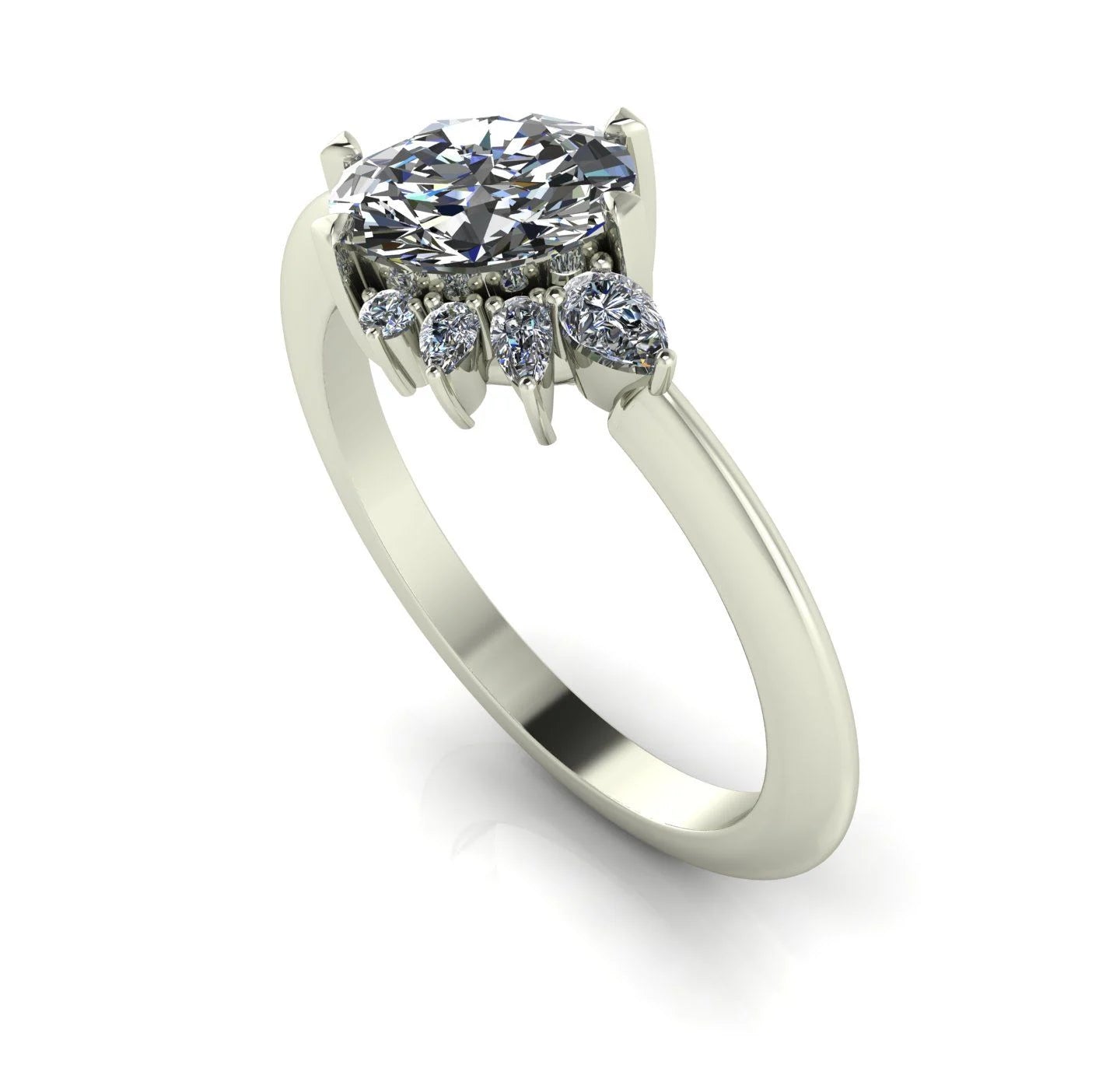 Selene - Oval Diamond Asymmetrical Cluster Engagement Ring - White Gold or Platinum