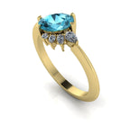 Selene - Oval Blue Zircon & Diamonds Asymmetrical Engagement Ring