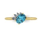 Selene - Oval Blue Zircon & Diamonds Asymmetrical Engagement Ring