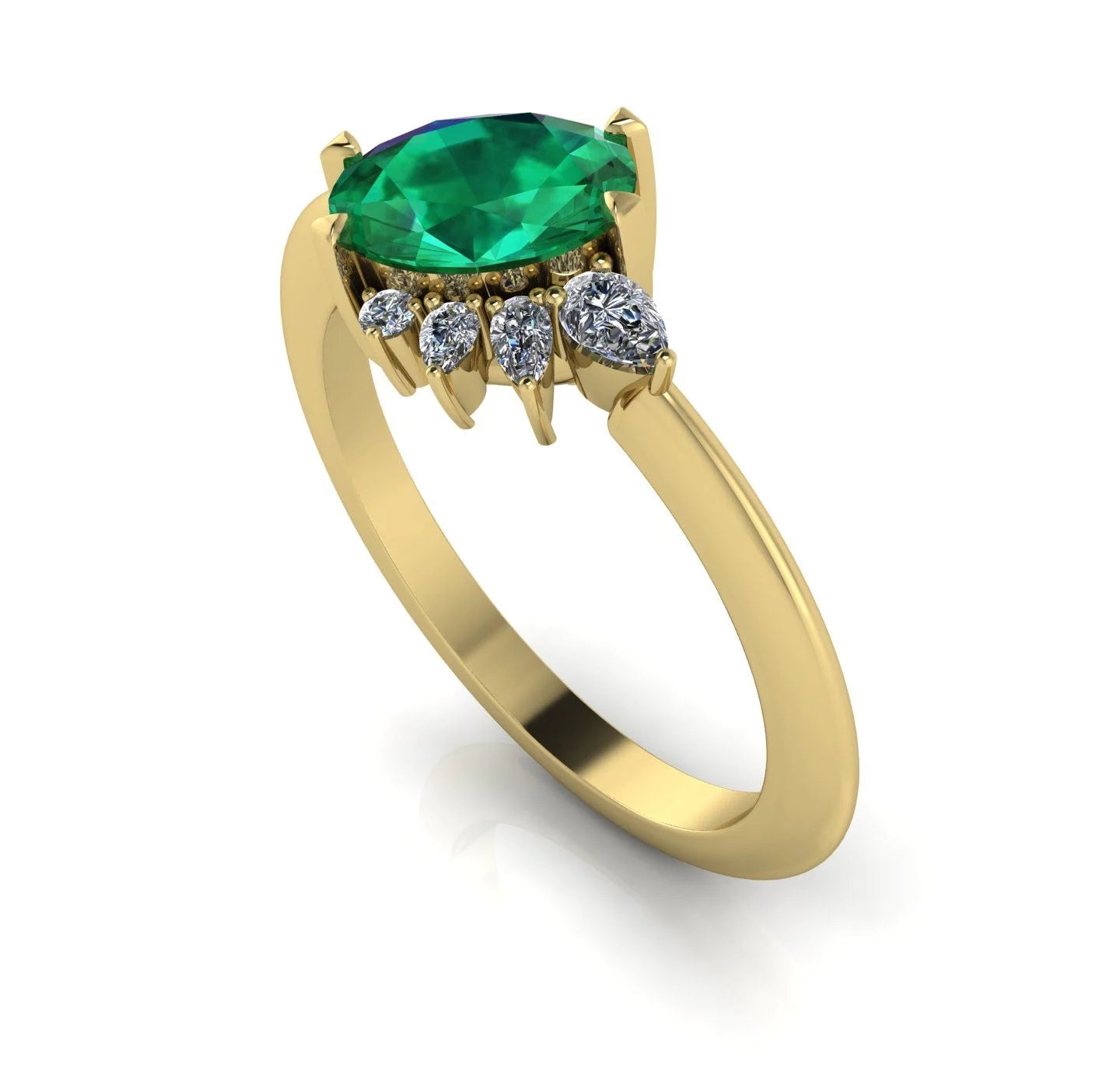 Selene - Oval Emerald & Diamonds Asymmetrical Cluster Engagement Ring