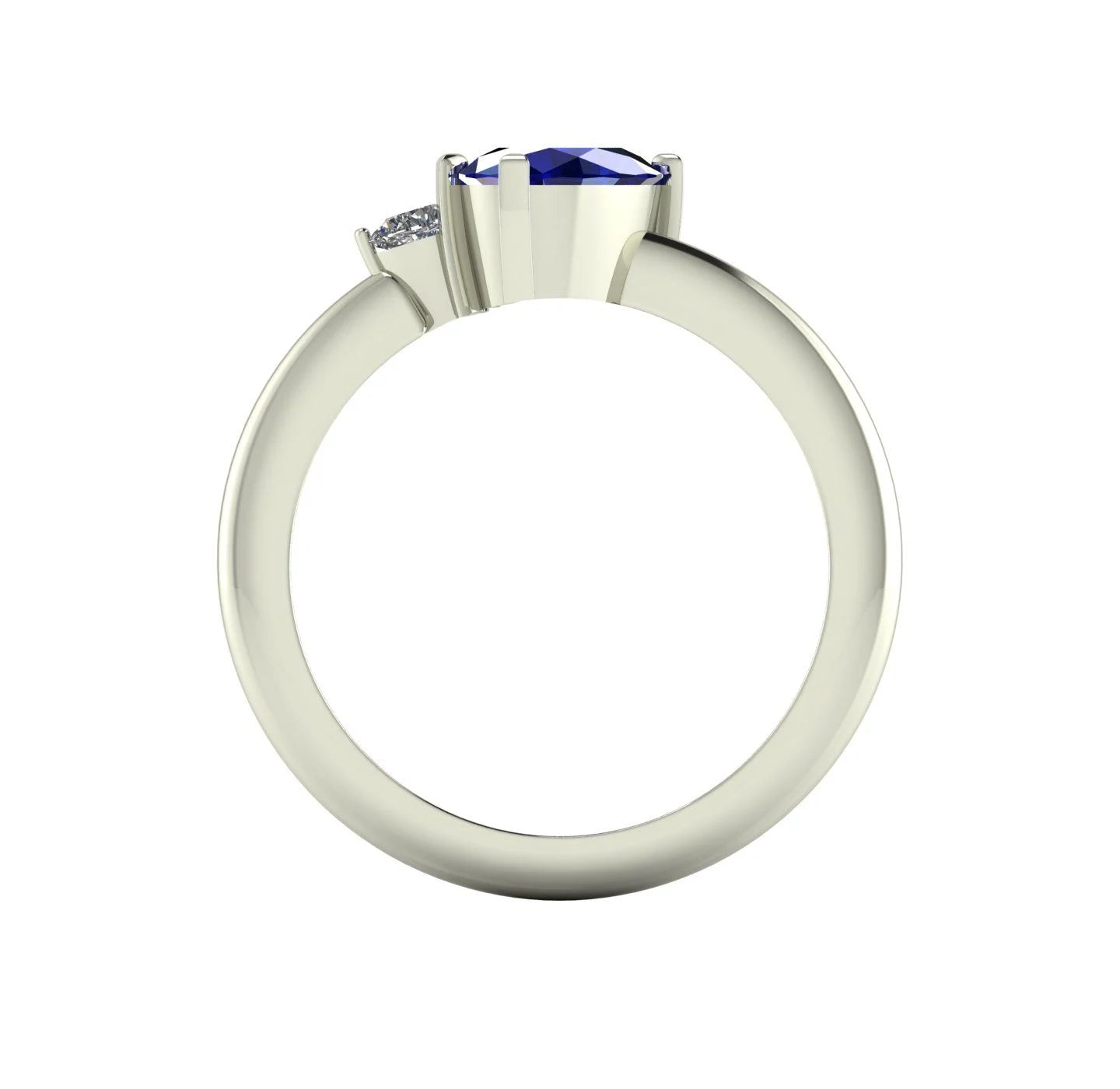 Selene - Oval Sapphire & Diamonds Asymmetrical Cluster Engagement Ring - White Gold or Platinum