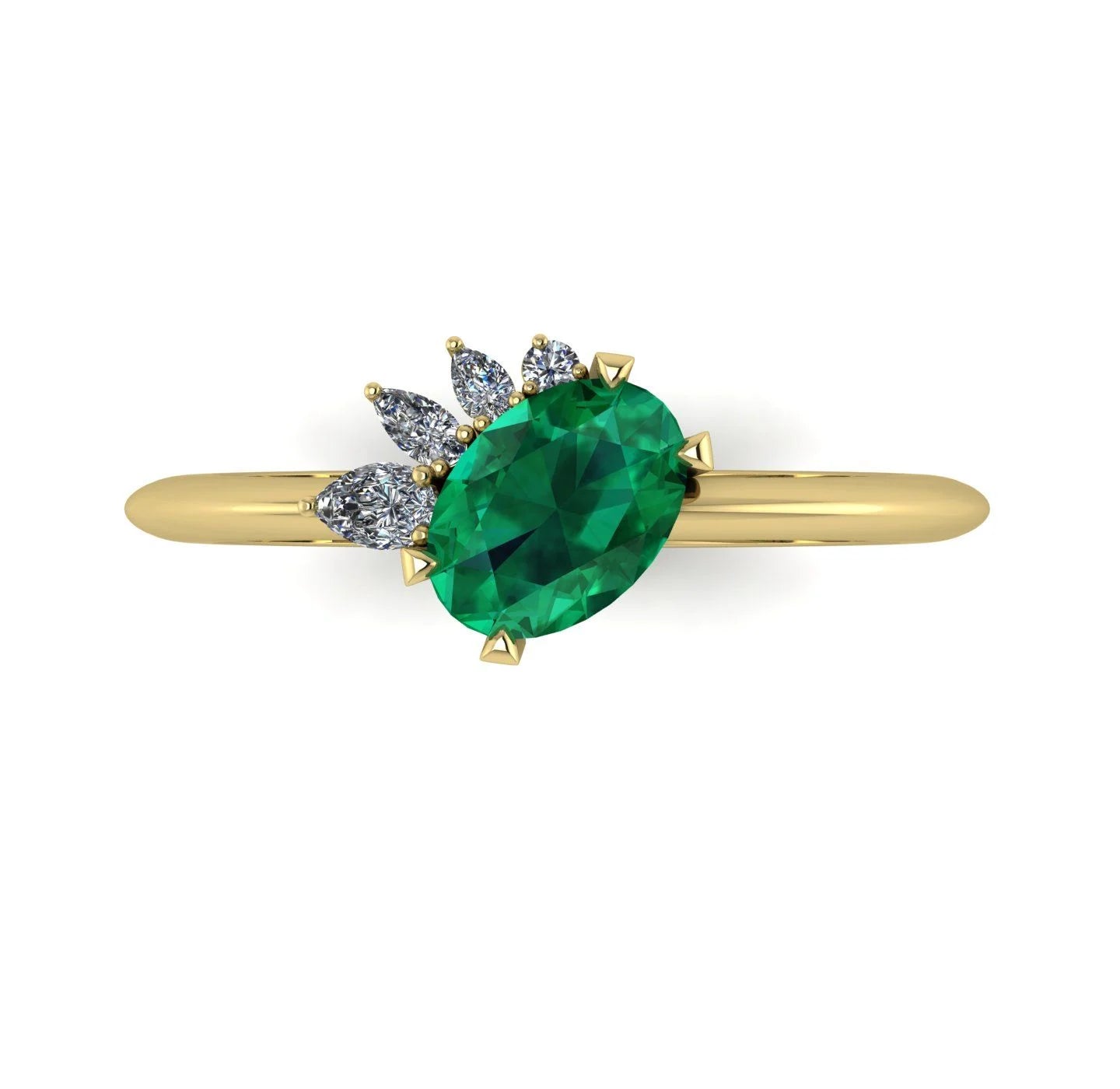 Selene - Oval Emerald & Diamonds Asymmetrical Cluster Engagement Ring