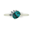 Selene - Oval Teal Sapphire & Diamonds Asymmetrical Cluster Engagement Ring - White Gold or Platinum