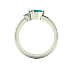 Selene - Oval Teal Sapphire & Diamonds Asymmetrical Cluster Engagement Ring - White Gold or Platinum