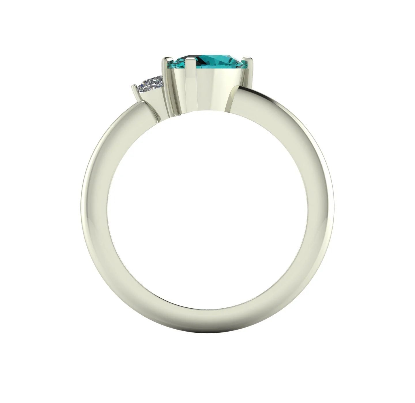 Selene - Oval Teal Sapphire & Diamonds Asymmetrical Cluster Engagement Ring - White Gold or Platinum