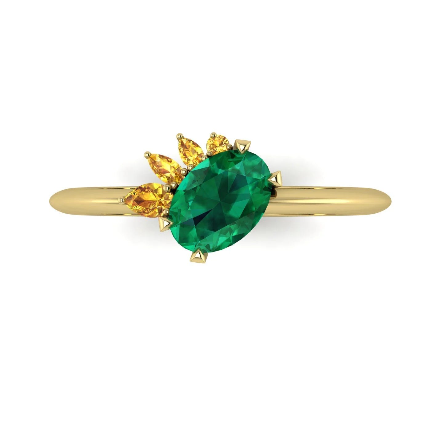Selene - Oval Emerald & Yellow Sapphires Engagement Ring