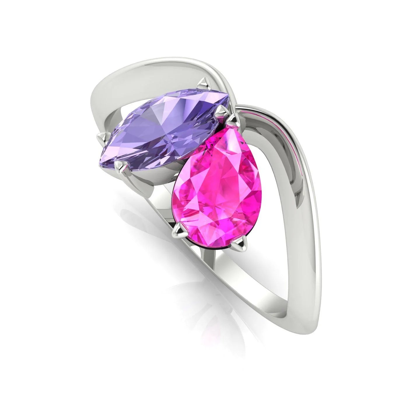 Entwined - Toi Et Moi - Marquise Violet Sapphire & Pear Shaped Pink Sapphire Ring - 18 Carat White Gold or Platinum