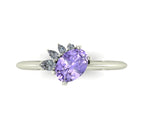 Selene - Oval Violet Sapphire & Diamonds Asymmetrical Cluster Engagement Ring - White Gold or Platinum