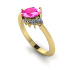 Selene - Oval Pink Sapphire & Diamonds Asymmetrical Cluster  Yellow Gold Engagement Ring