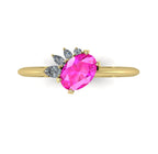 Selene - Oval Pink Sapphire & Diamonds Asymmetrical Cluster  Yellow Gold Engagement Ring