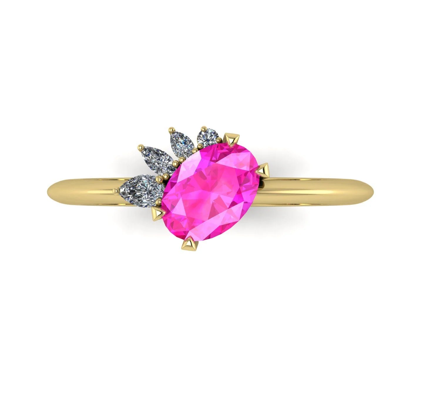 Selene - Oval Pink Sapphire & Diamonds Asymmetrical Cluster  Yellow Gold Engagement Ring