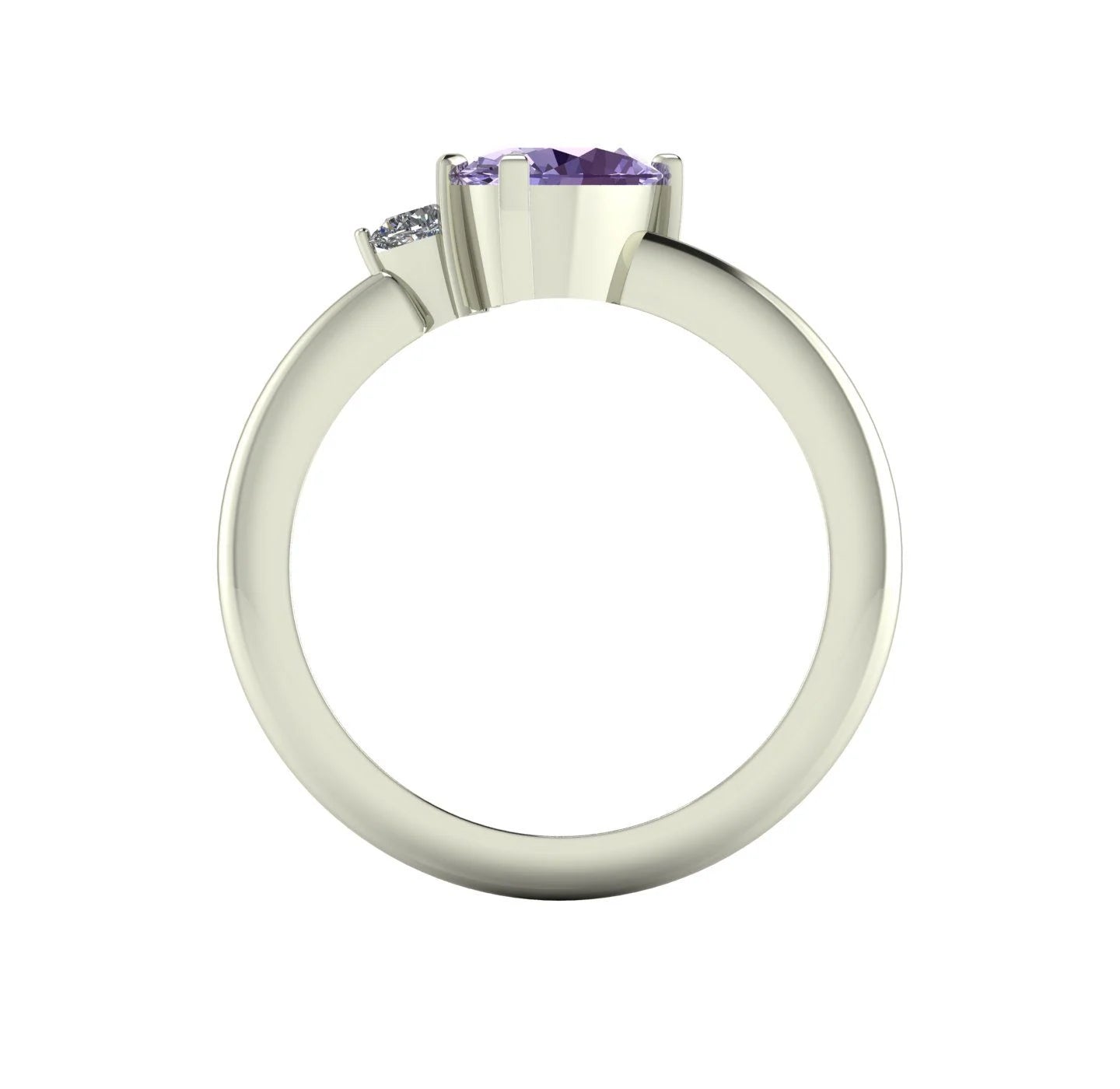 Selene - Oval Violet Sapphire & Diamonds Asymmetrical Cluster Engagement Ring - White Gold or Platinum
