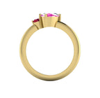 Selene - Oval Pink Sapphire & Rubies Yellow Gold Asymmetrical Cluster Engagement Ring
